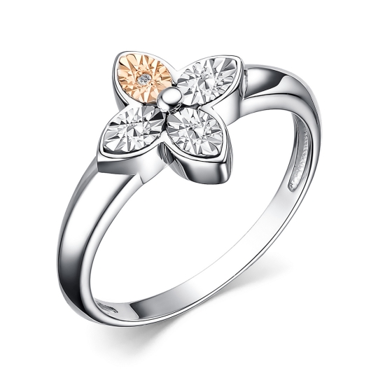 Кольцо из серебра с золотой вставкой и бриллиантом