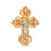 Подвеска-крест из золота с алмазной гранью и фианитами