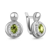 Серьги из серебра с хризолитами и фианитами