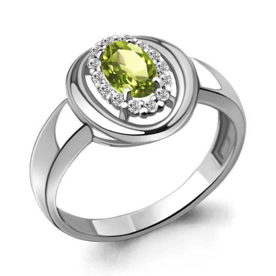 Серьги из серебра с хризолитами и фианитами