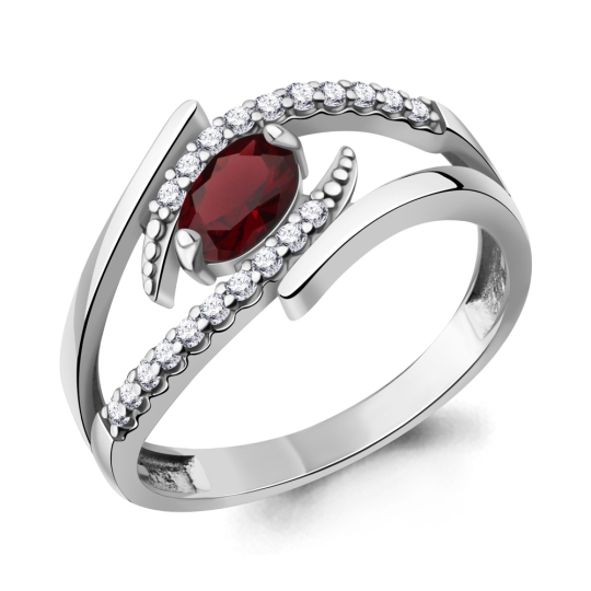 Серьги из серебра с гранатами и фианитами