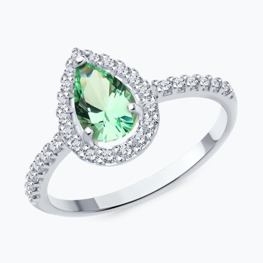 Кольцо из серебра с сапфировым корундом и фианитами