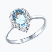 Кольцо из серебра с топазом и фианитами