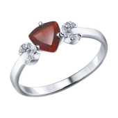 Кольцо из серебра с гранатом и фианитами