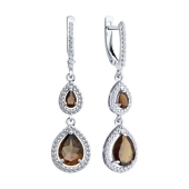 Серьги из серебра с раухтопазами и фианитами