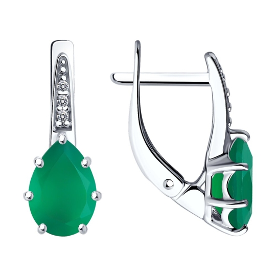 Серьги из серебра с эмалью и фианитами