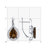 Серьги из серебра с раухтопазами и фианитами