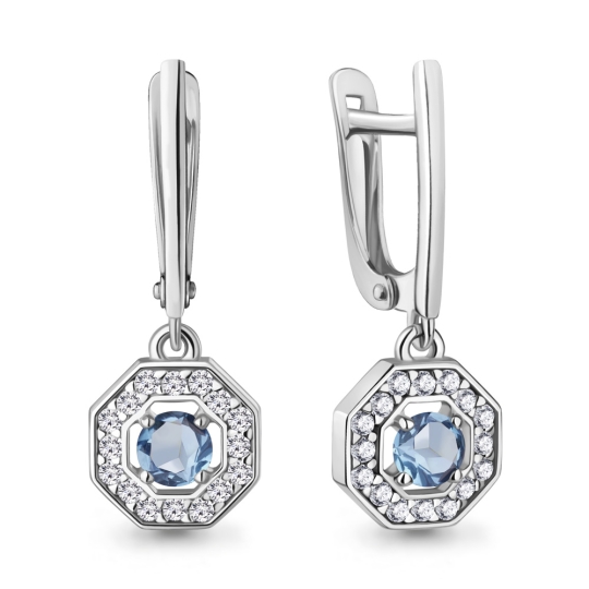 Серьги из серебра с позолотой и фианитами