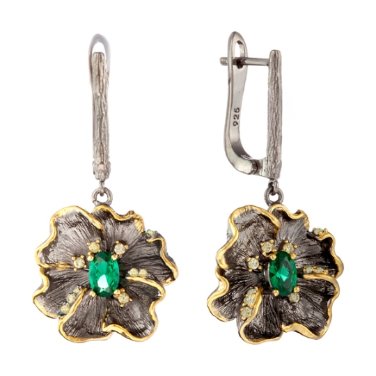 Асимметричные серьги из серебра с фианитами