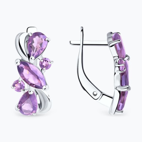 Серьги из серебра с аметистами и фианитами