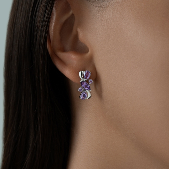 Серьги из серебра с аметистами и фианитами