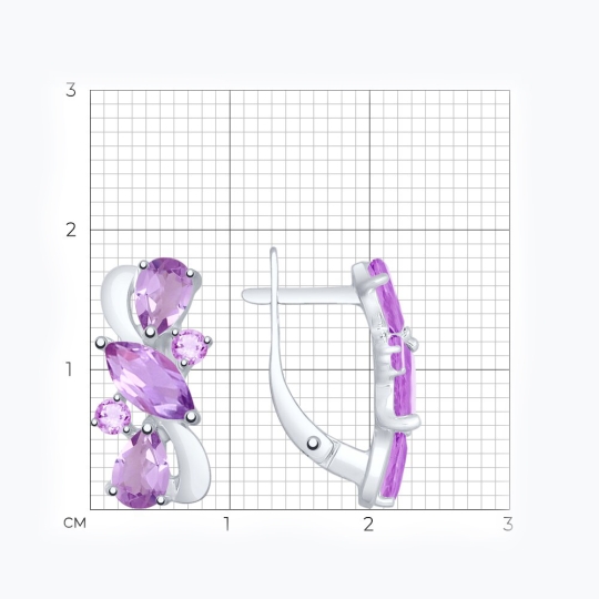 Серьги из серебра с аметистами и фианитами