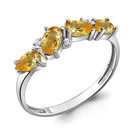 Серьги из серебра с цитринами и фианитами