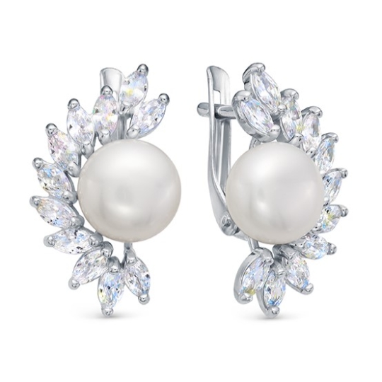 Серьги из серебра с эмалью и фианитами