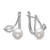 Серьги из серебра с жемчугом и фианитами