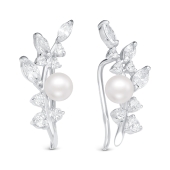 Серьги из серебра с жемчугом и фианитами
