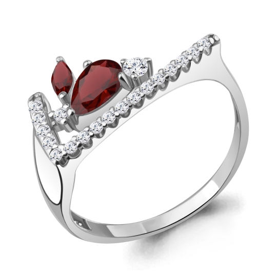 Серьги из серебра с гранатами и фианитами