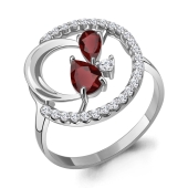 Кольцо из серебра с гранатами и фианитами