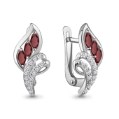 Серьги из серебра с гранатами и фианитами