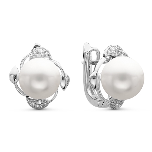 Серьги из серебра с зелеными агатами и фианитами