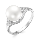 Кольцо из серебра с жемчугом и фианитами