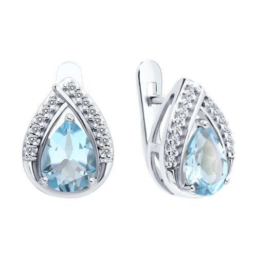 Серьги из серебра с топазами и фианитами