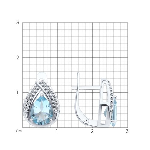 Серьги из серебра с топазами и фианитами