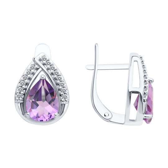 Серьги из серебра с эмалью и фианитами