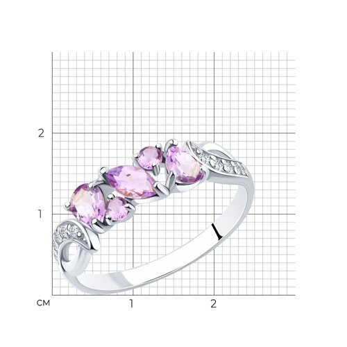 Кольцо из серебра с аметистами и фианитами
