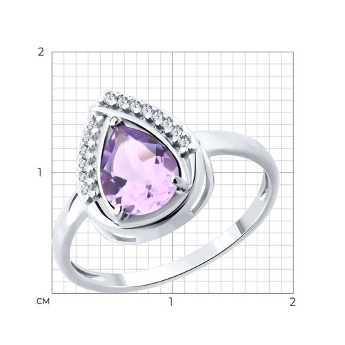 Кольцо из серебра с аметистом и фианитами