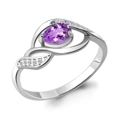 Кольцо из серебра с аметистом и фианитами