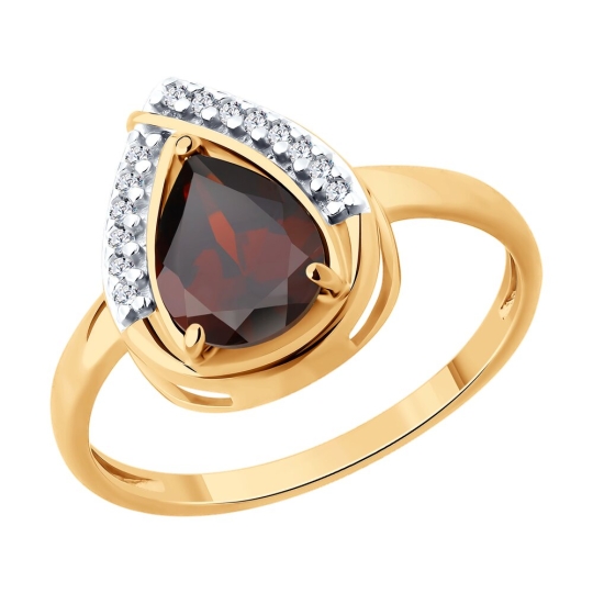 Серьги из серебра с позолотой, гранатами и фианитами