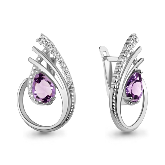 Кольцо из серебра с аметистом и фианитами