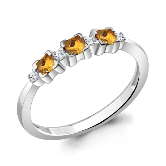 Кольцо из серебра с сапфировым корундом и фианитами