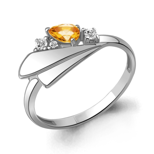 Кольцо из серебра с цитрином и фианитами