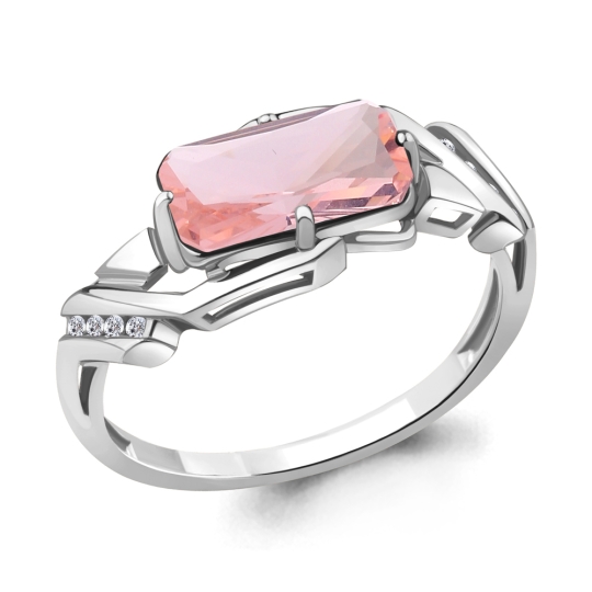 Кольцо из серебра с ювелирным стеклом и фианитами 