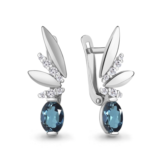 Серьги из серебра с гранатами и фианитами