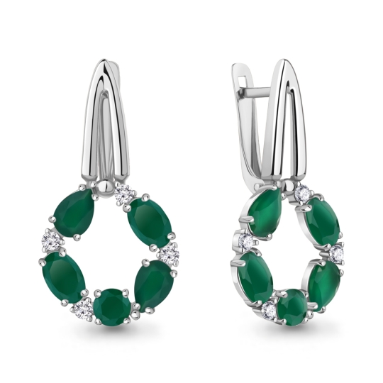 Серьги из серебра с эмалью и фианитами