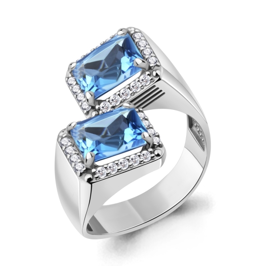 Кольцо из серебра с гранатом и фианитами