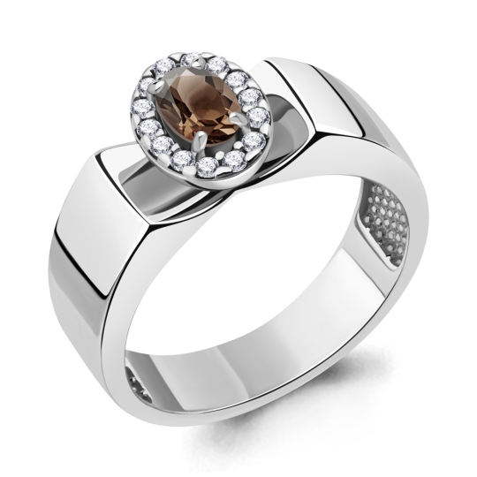 Серьги из серебра с раухтопазами и фианитами