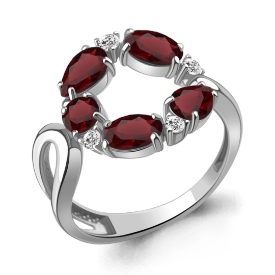 Серьги из серебра с гранатами и фианитами