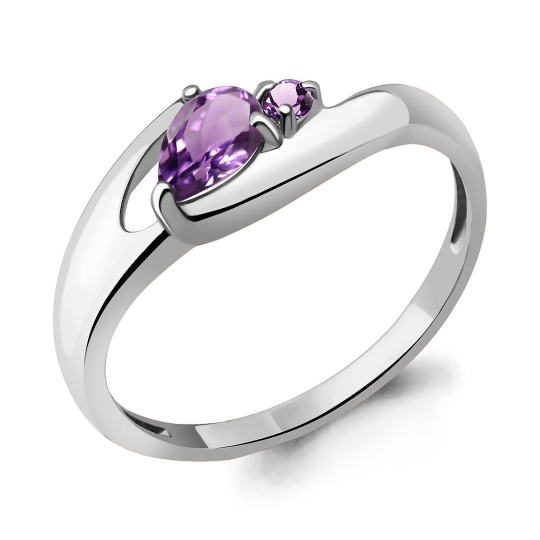 Кольцо из серебра с аметистами и фианитом
