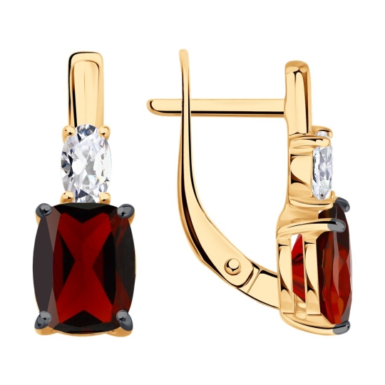 Кольцо из серебра с позолотой, гранатом и фианитами