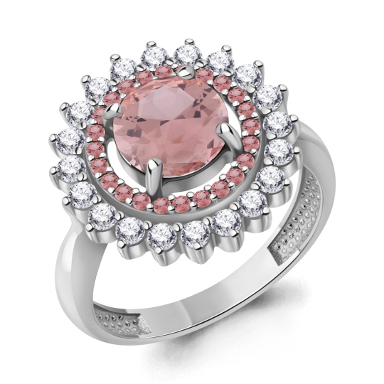 Кольцо из серебра с позолотой, эмалью и фианитами