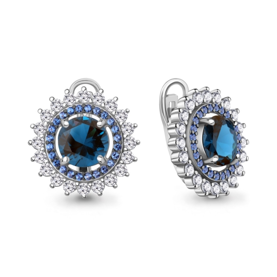 Серьги из серебра с позолотой, жемчугом и фианитами