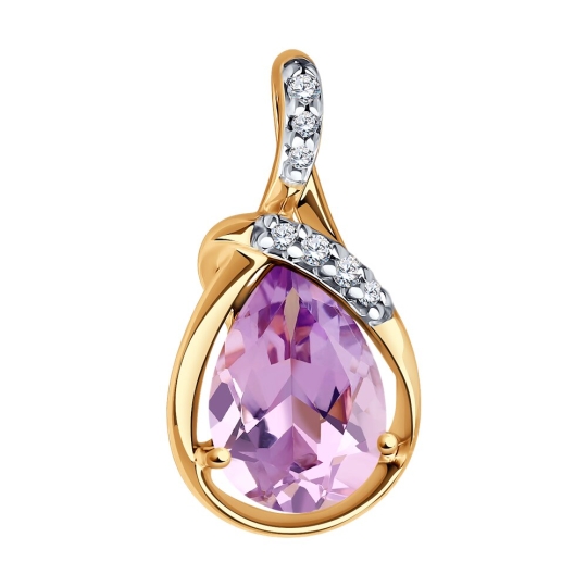 Кольцо из серебра с позолотой, аметистом и фианитами