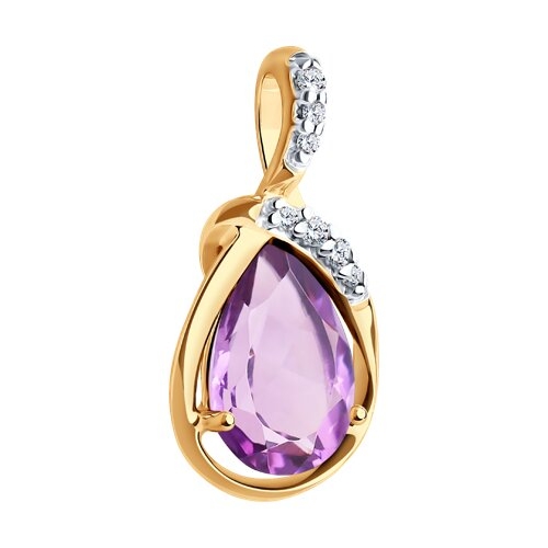 Кольцо из серебра с позолотой, аметистом и фианитами