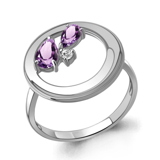 Серьги из серебра с аметистами и фианитами