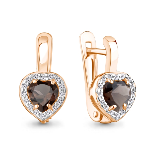 Кольцо из серебра с позолотой, раухтопазом и фианитами