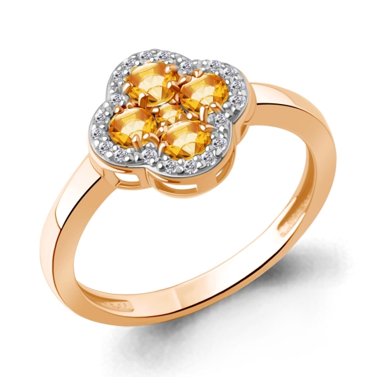 Серьги из серебра с позолотой, цитринами и фианитами